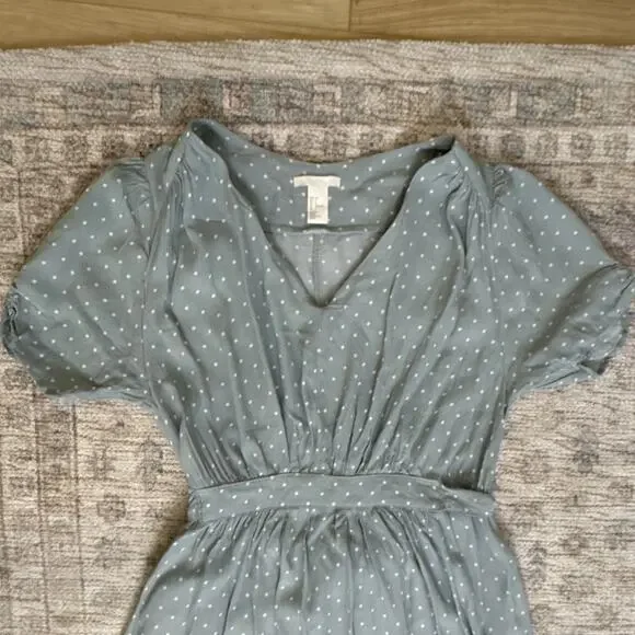 Sage Green Polka Dot Midi Dress Puff Sleeve Romantic Cottagecore Coquet - 6 - Picture 2 of 8